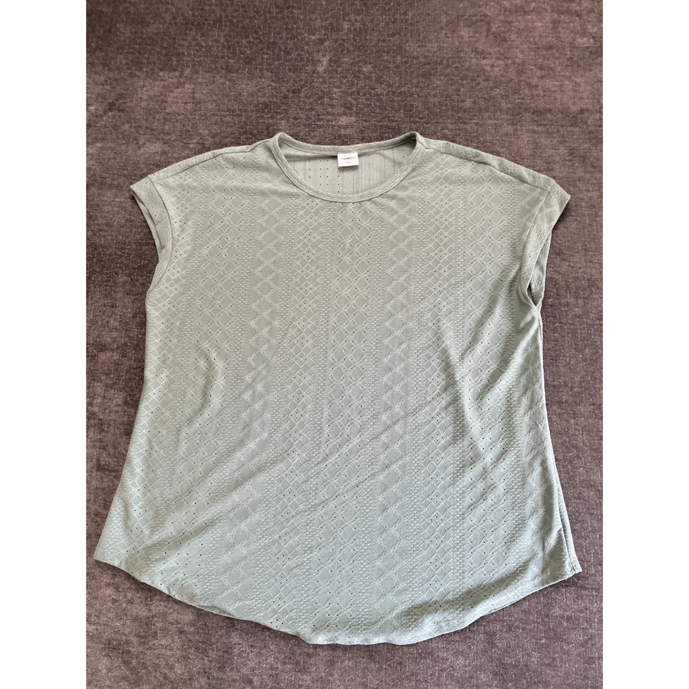 Xieerduo Blouse Top Womens XL Sage Green Stretch Hollow-Out Texture Cap Sleeve